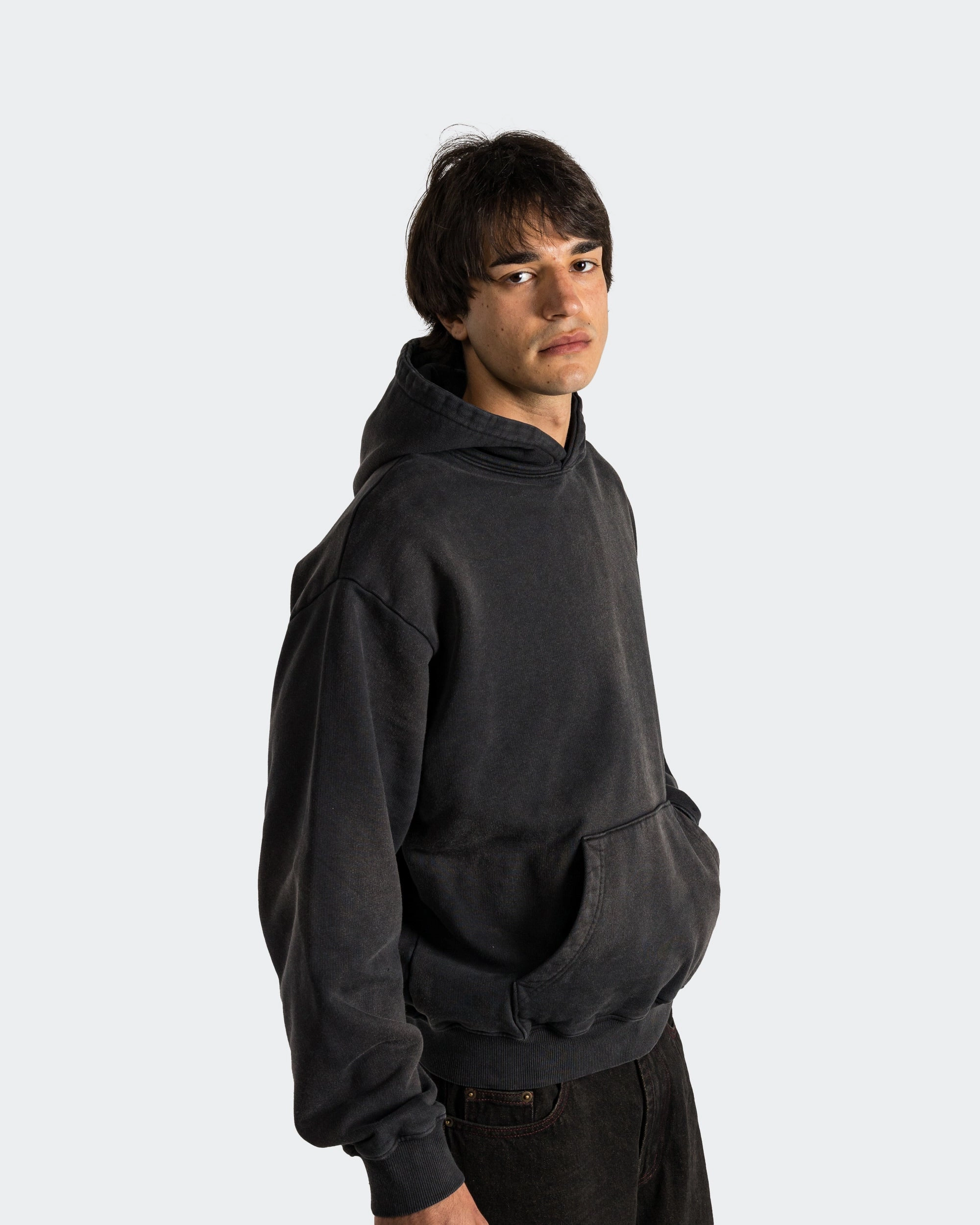 Collared Pareidolia Hoodie - Faded Black