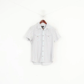 Quick-Dry Edgy Design Diesel Men L (M) Casual Shirt Blue Striped Cotton Pockets Short Sleeve Retro Top