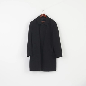 Astya Men 54 L Coat Charcoal Wool Vintage Single Breasted Shoulder Pads Overcoat Short