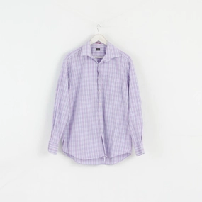 Paul Smith London Mens 16.5 42 XL Casual Shirt Cotton Purple Check Long Sleeve Top Nautical Look