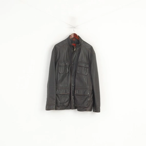 suitable for sports games S. Oliver Men XXL Leather Jacket Dark Brown Multi Pockets Full Zipper Classic Top