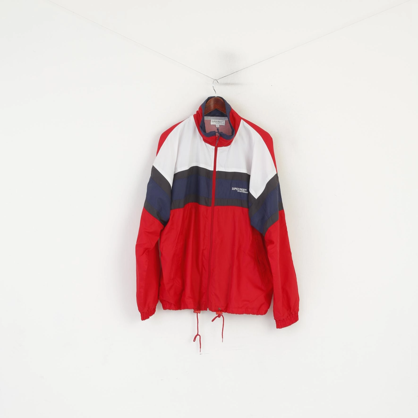 Super Pros Men XL Jacket Red Vintage Full Zipper Lightweight Bomber Sport Top Box City