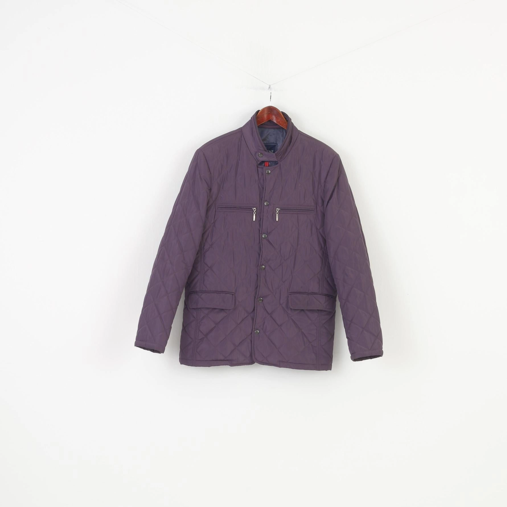 Modern Utility Tactile Response Fabric Kubenz Men 52 L Jacket Purple Snap Buttons Padded Collar Top