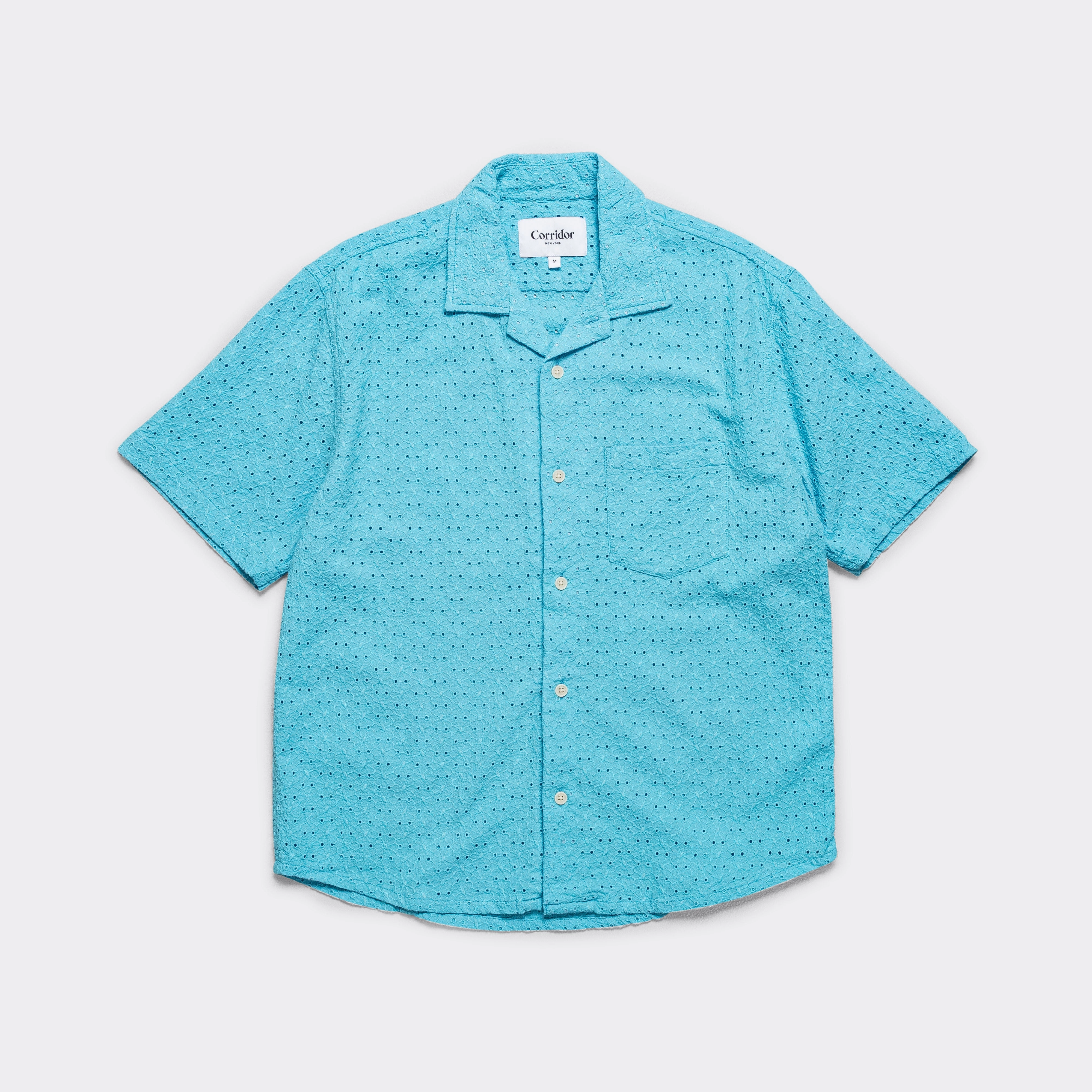 Job Interview Floral Eyelet SS Camp - Indigo