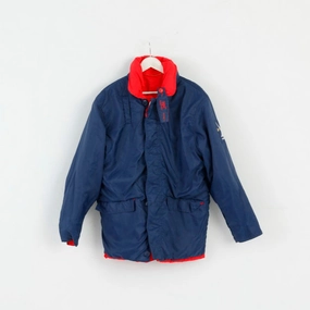 Compromise Helly Hansen Mens M Jacket Navy Red Double Sided Sailing Padded Hidden Hood