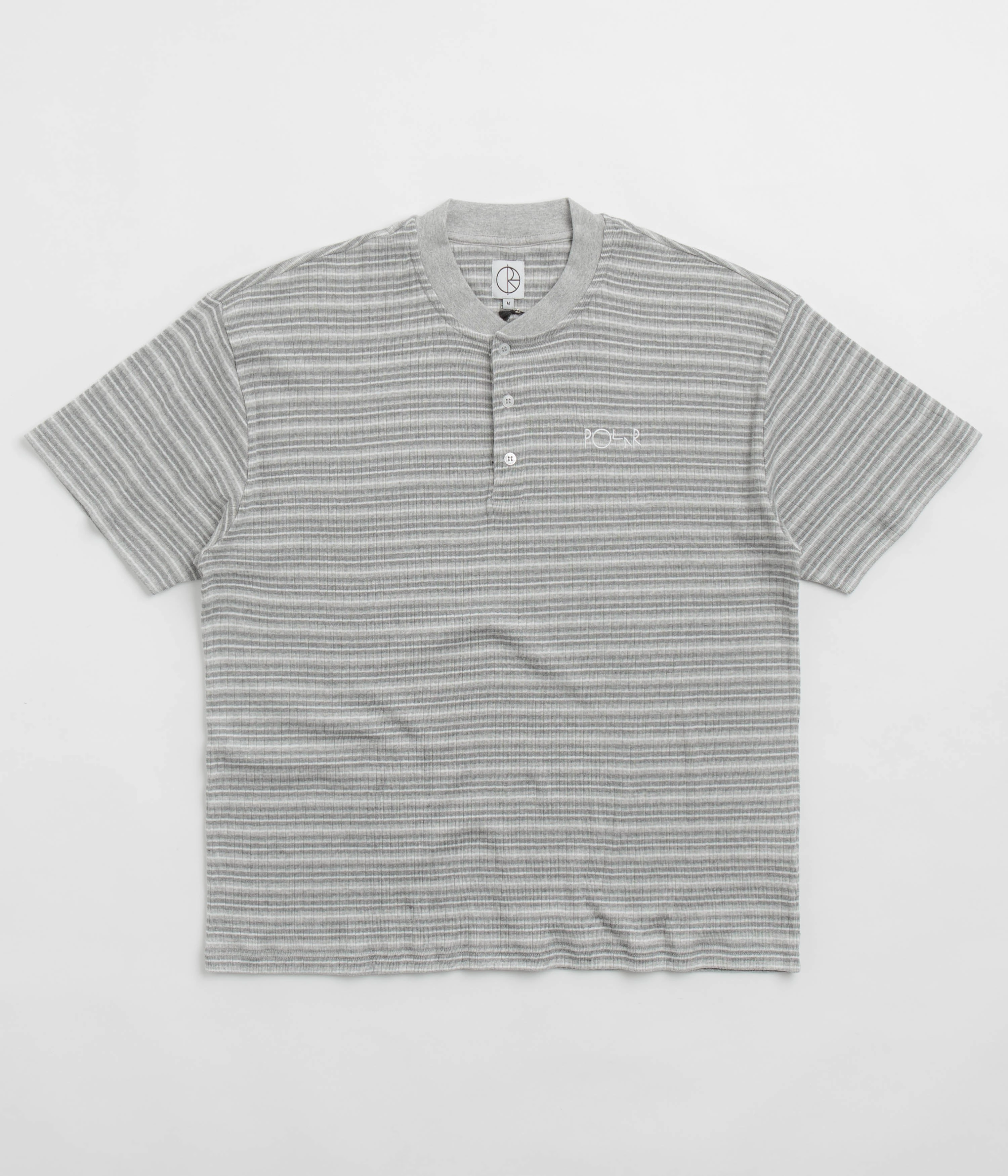 Comfy Comfort Polar Stripe Rib Henley T-Shirt - Heather Grey