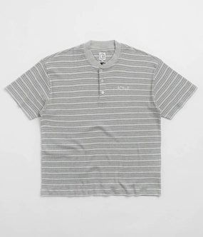 Sustainable Material Blend Versatile Comfort Style Polar Stripe Rib Henley T-Shirt - Heather Grey