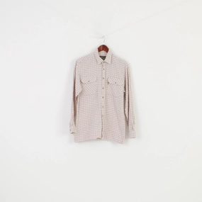 Champion Men M Casual Shirt Cotton Checkered White Long Sleeve Classic Fit Top Mountain Escape