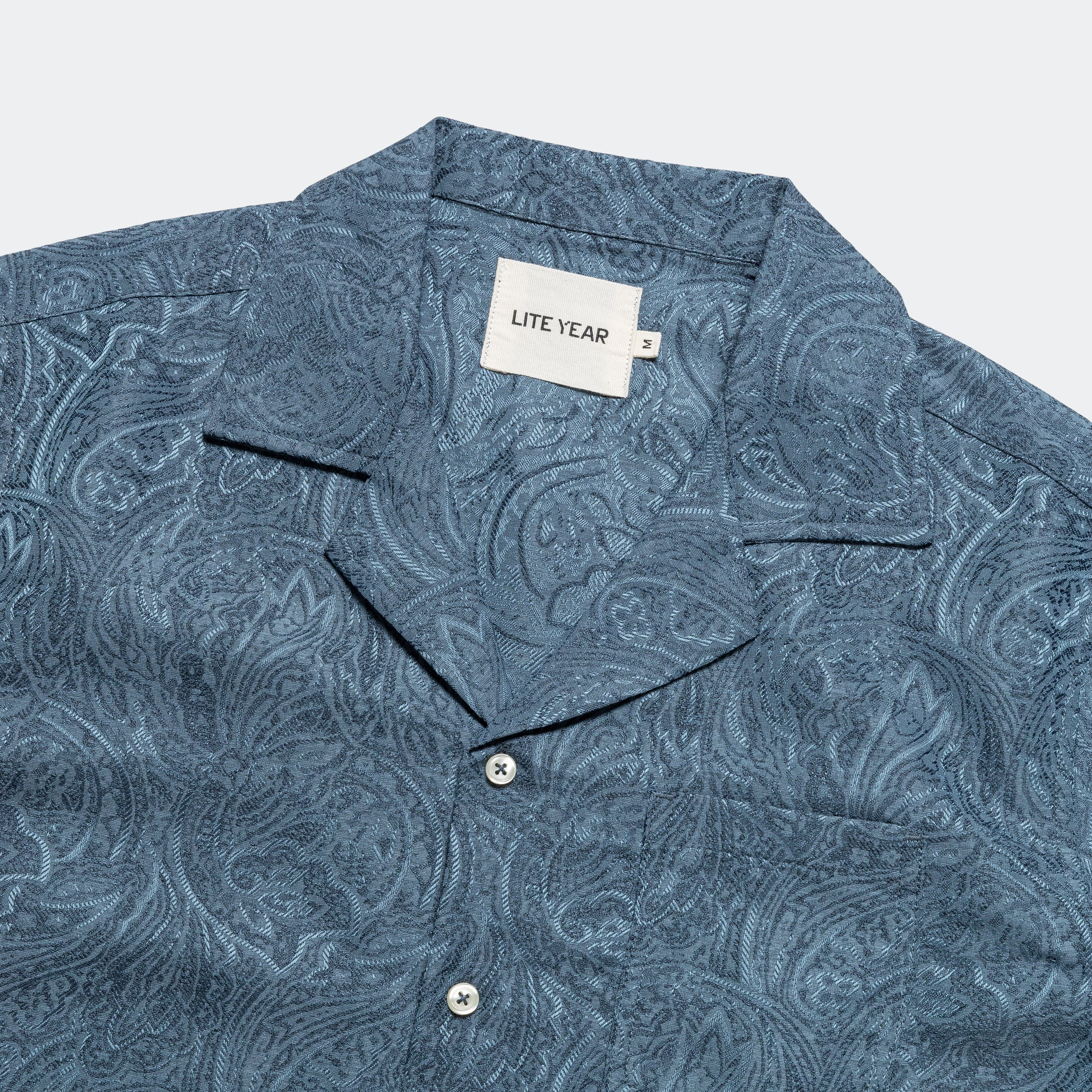 Short Sleeve Camp Collar - Blue Paisley High-End Fabric