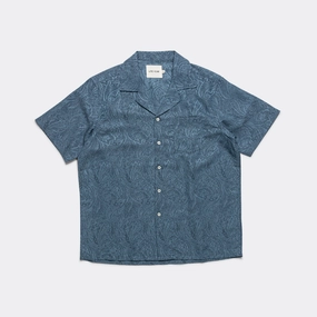 shopping spree Short Sleeve Camp Collar - Blue Paisley