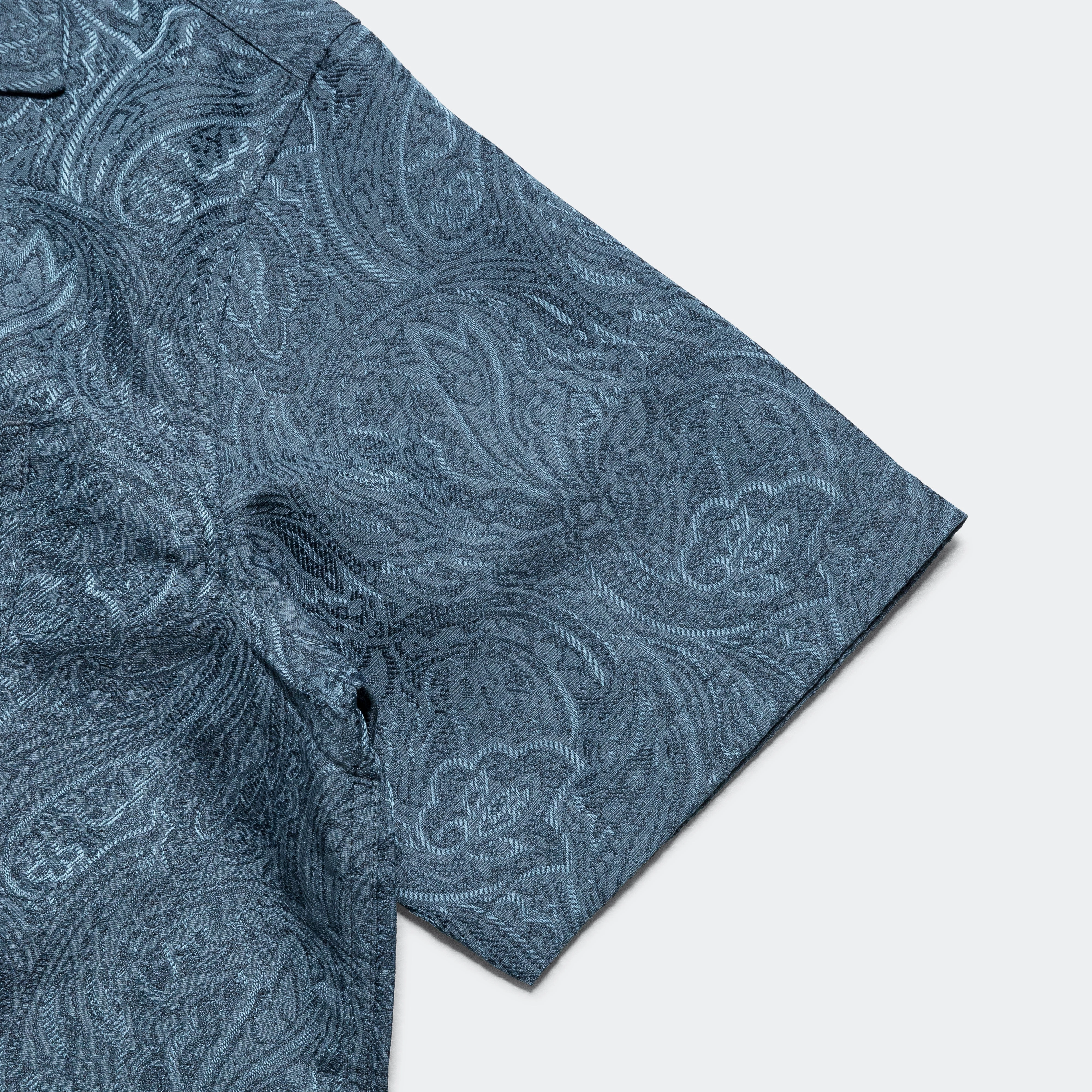 Soft Texture Casual Comfort Short Sleeve Camp Collar - Blue Paisley
