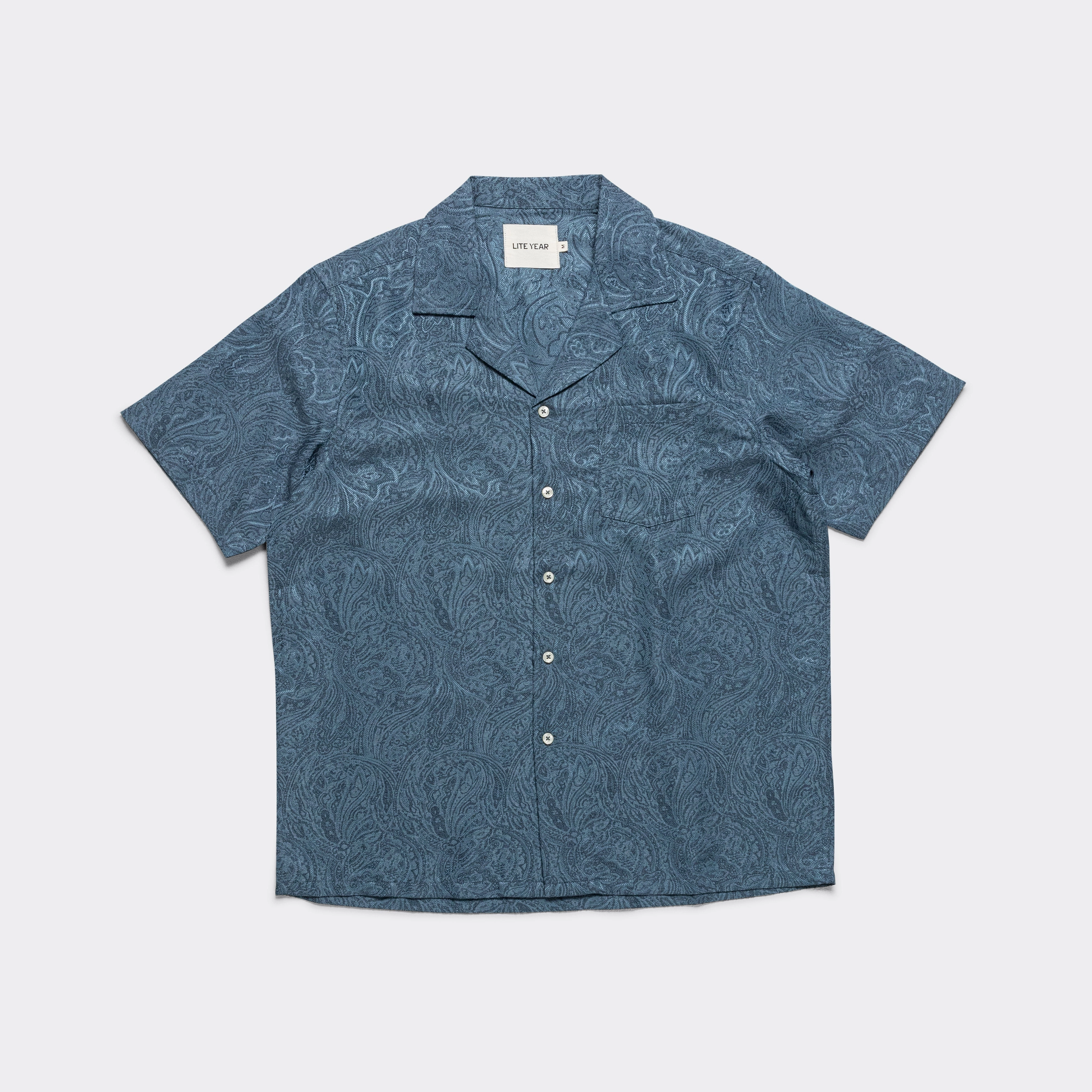 shopping spree Short Sleeve Camp Collar - Blue Paisley