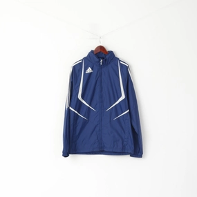 Adidas Men M 168 Jacket Navy Nylon Waterproof Nylon Full Zipper Hidden Hood Top Publish Flexible Layer