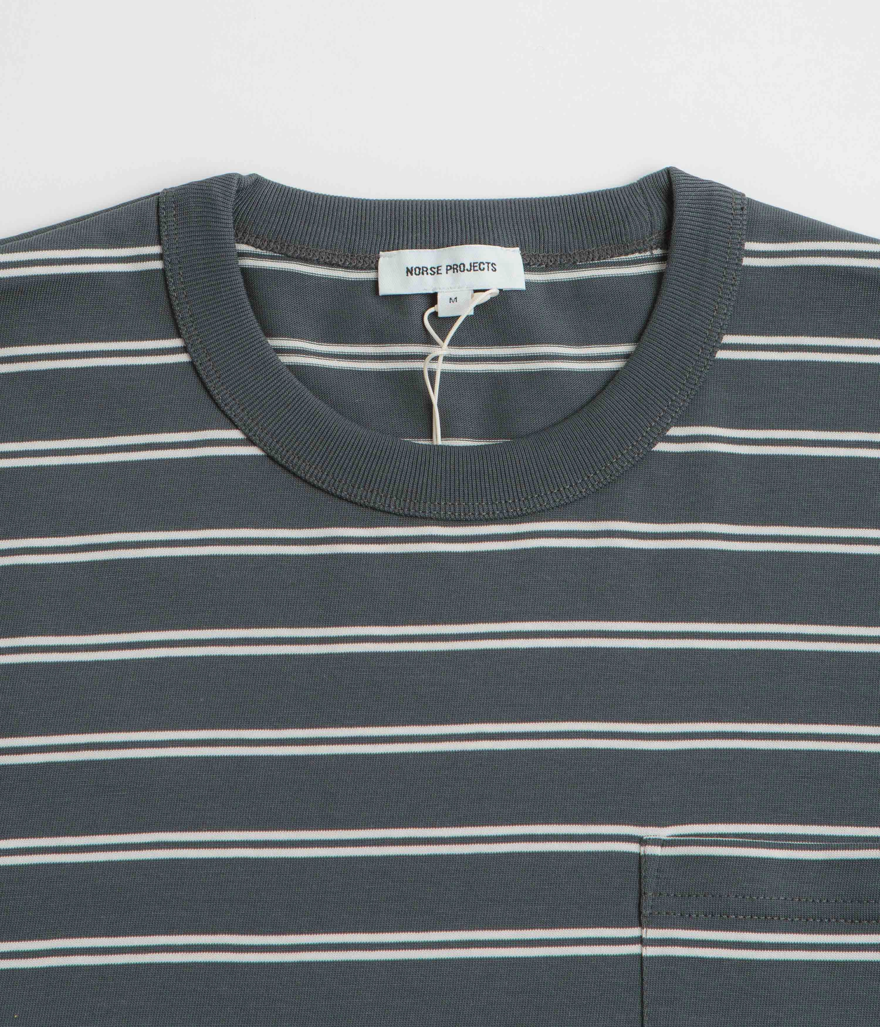 EcoFriendlyMaterial Comfy Comfort Norse Projects Holger Organic Sailor Stripe Pocket T-Shirt - Battleship Grey
