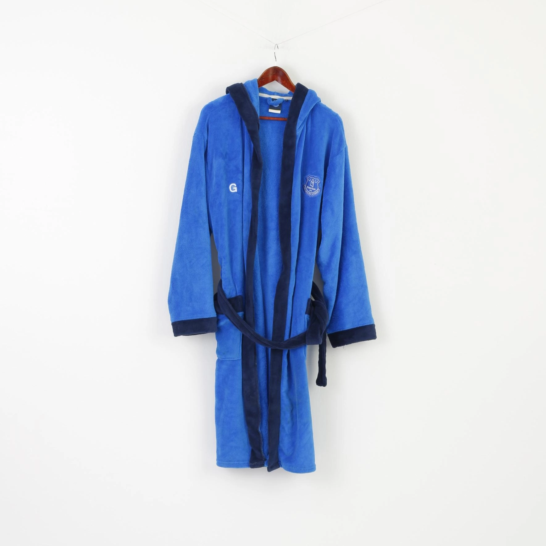 Everton Football Club Men L Dressing Gown Blue Fleeced Logo GJ Hooded vacation wear