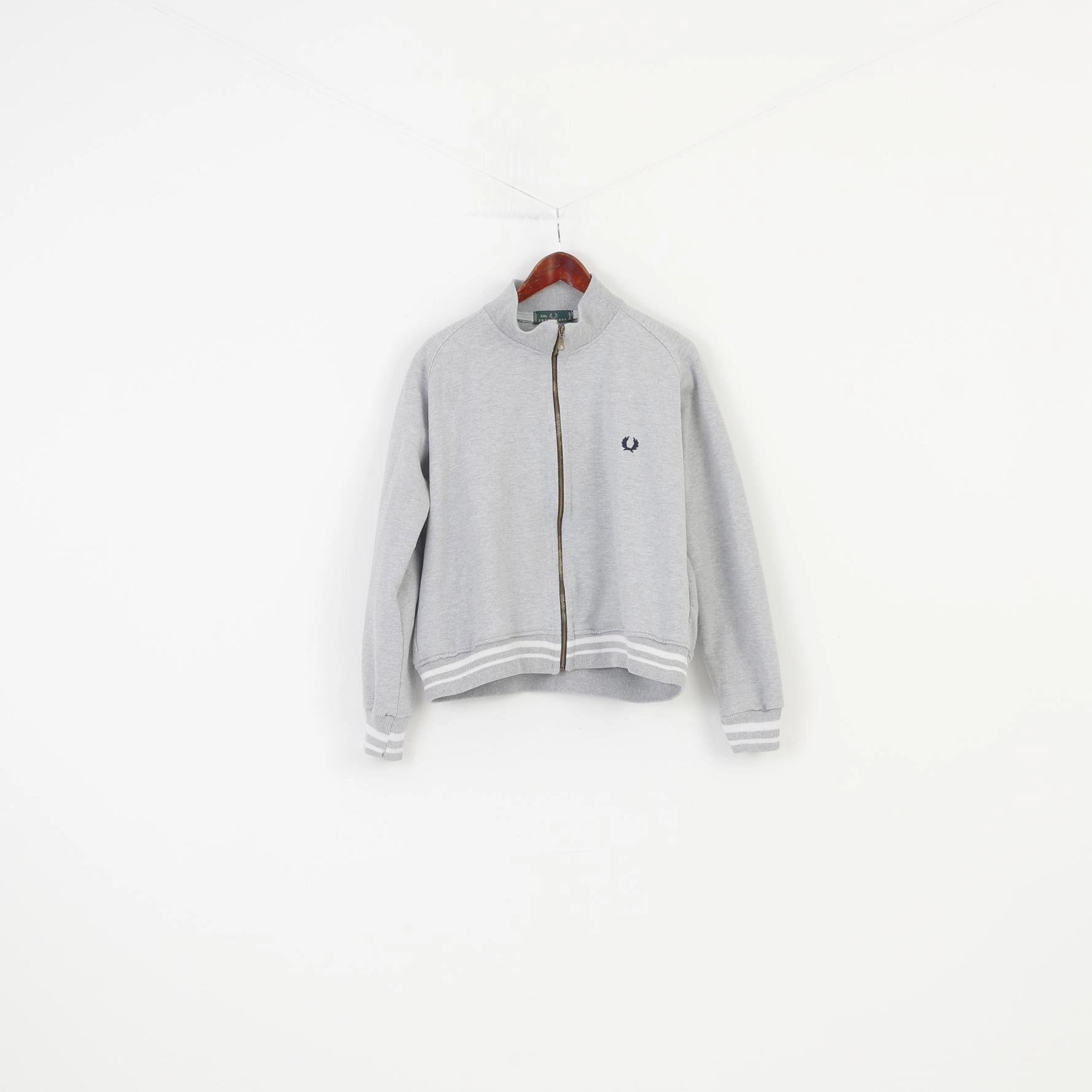 product urban fashion sense Fred Perry Men XXL Sweatshirt England Grey Cotton Full Zippper Collar Long Sleeve Sport Top