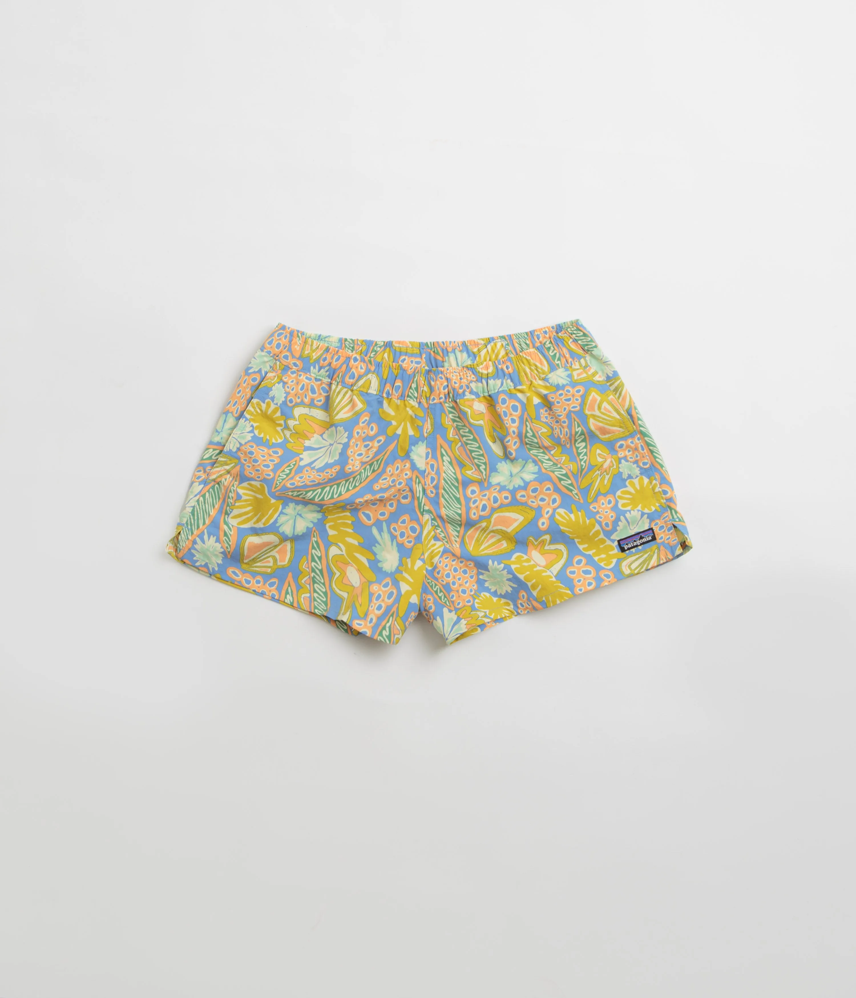 snowboard clothing Roll Resistant Waist Patagonia Womens Barely Baggies 2.5" Shorts - Wrasse: Wetland Blue