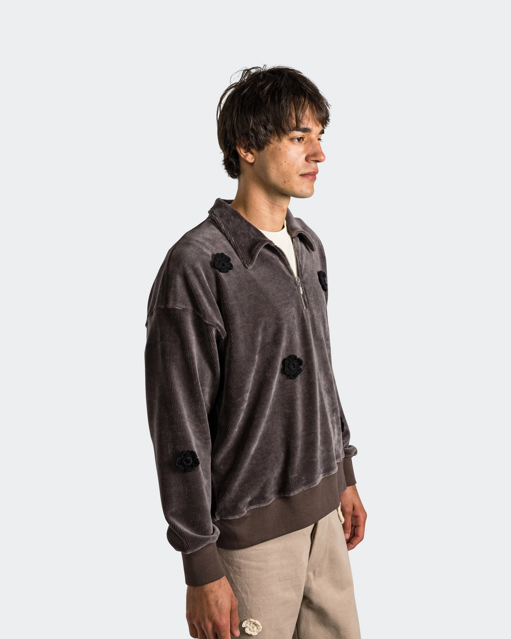 Daisy Quarter Zip Jumper - Charcoal Corduroy Jersey Beach Style