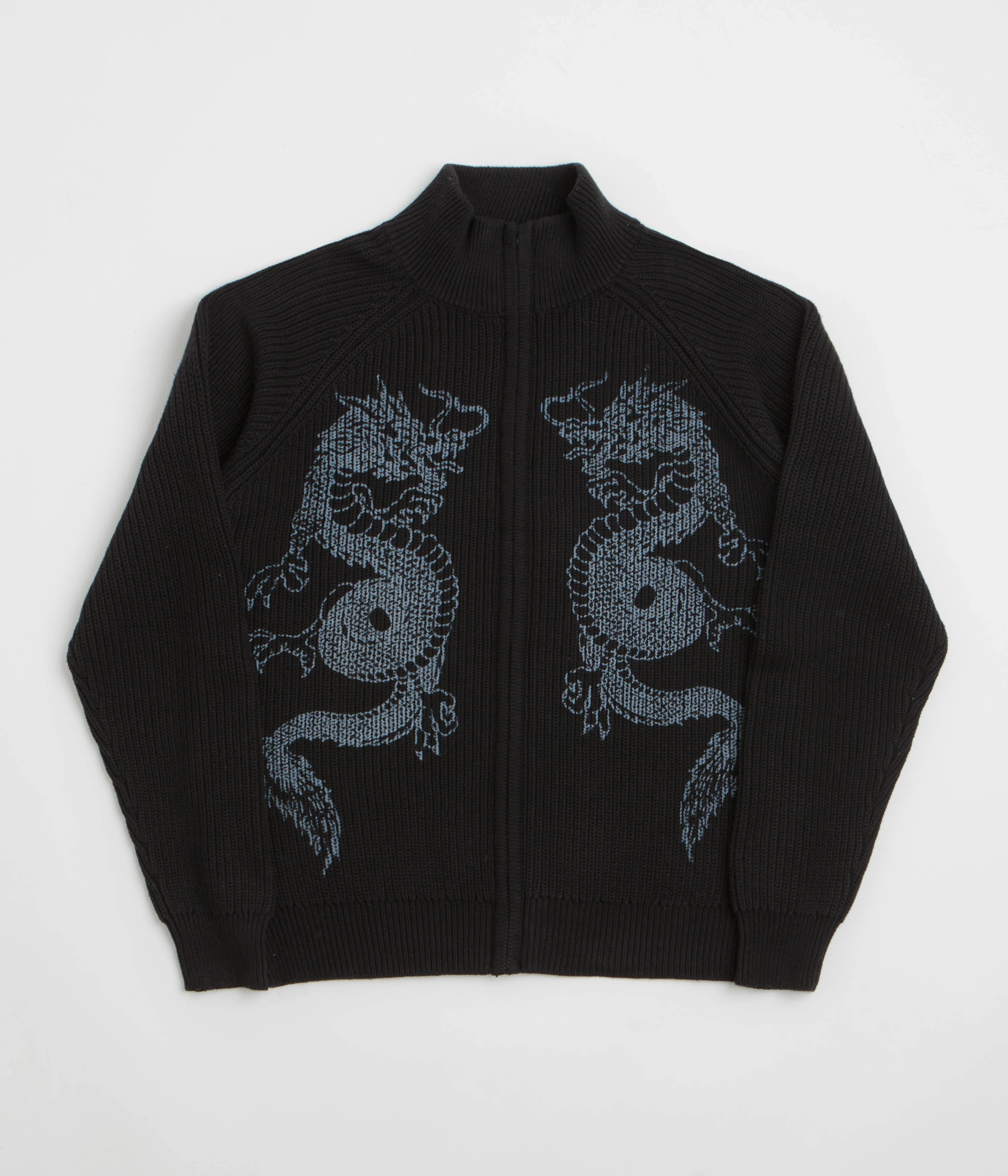 Butter Goods Dragon Zip-Thru Knit Sweatshirt - Black Matte Finish All Purpose Layer