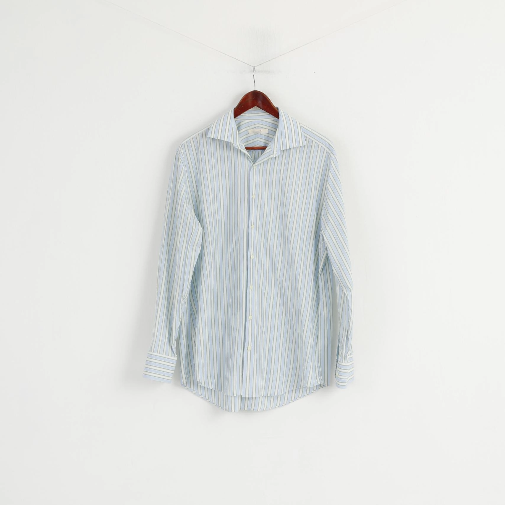 Merona Men L Casual Shirt Blue Striped Cotton Long Sleeve Elegant Top Graduation Ceremony youth trend