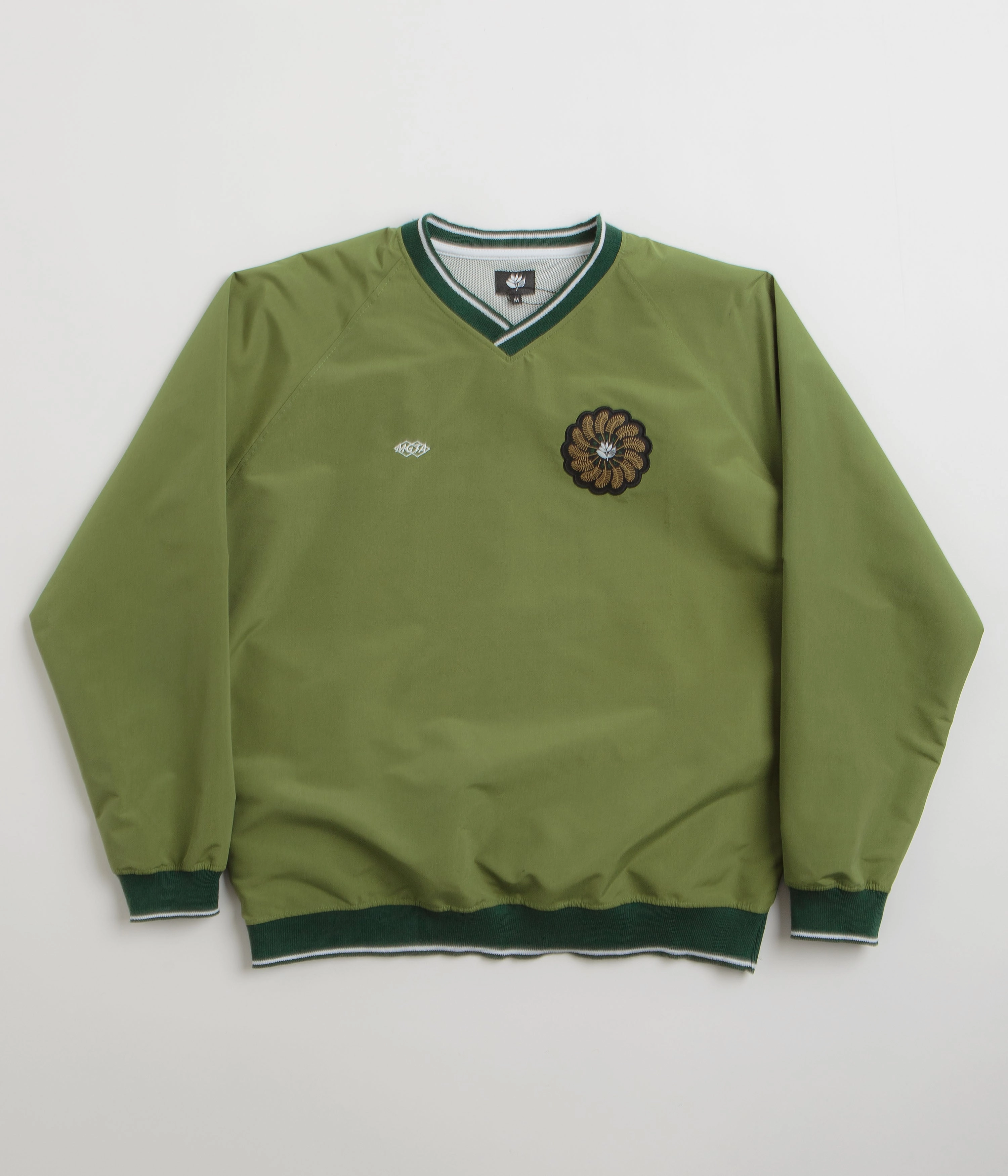 brooch accents Sustainable Fabric Magenta Tres Tech V Neck Sweatshirt - Forest Green