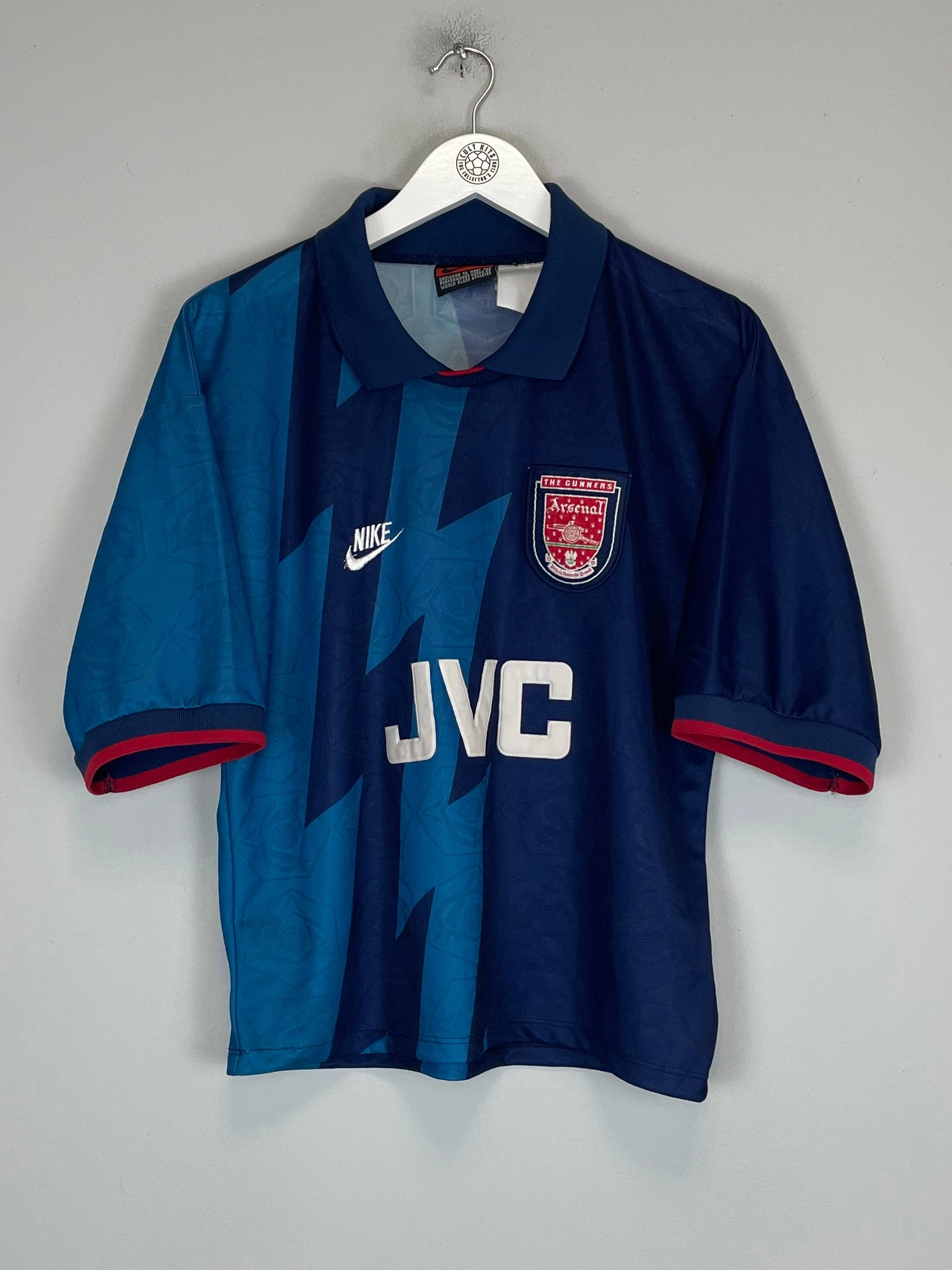 1995/96 ARSENAL *CROPPED* AWAY SHIRT (XL) NIKE Non Binding Edgework Zero Waste Manufacturing Process