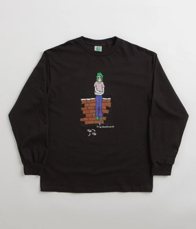 Comfy Layer Relaxed Wearable Frog Broken Glasses Long Sleeve T-Shirt - Black