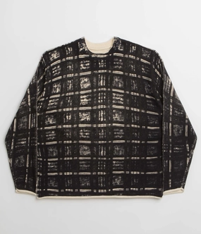 Street Relaxed Business Ready Fucking Awesome Printed Plaid Sweatshirt - Black Plaid