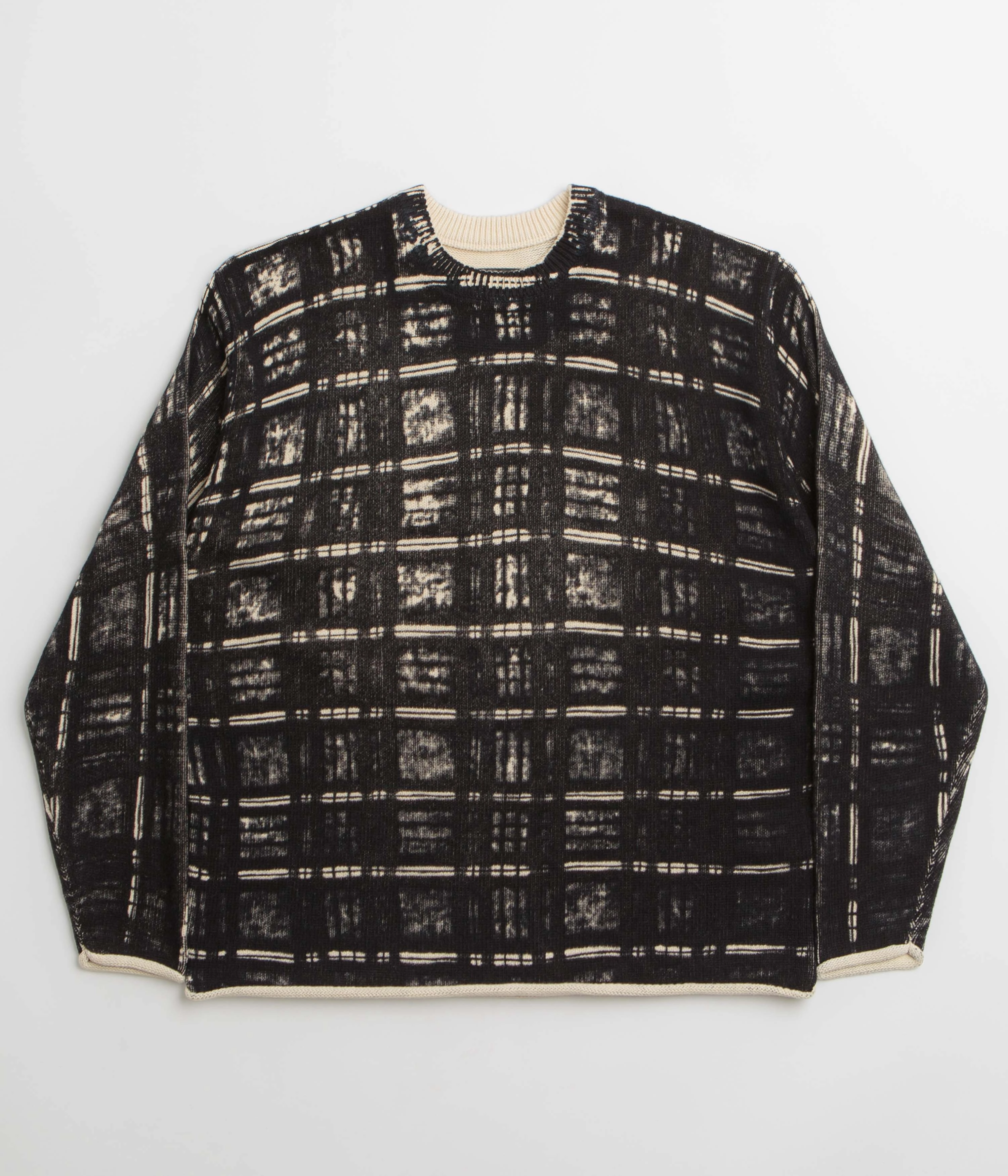 Street Relaxed Business Ready Fucking Awesome Printed Plaid Sweatshirt - Black Plaid