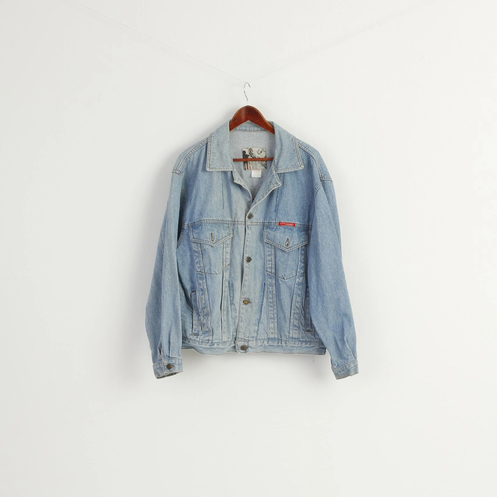 Toothpaste Flexible Design SUPER CONS Men L Denim Jacket Light Blue Cotton Vintage 90s Jeans Top