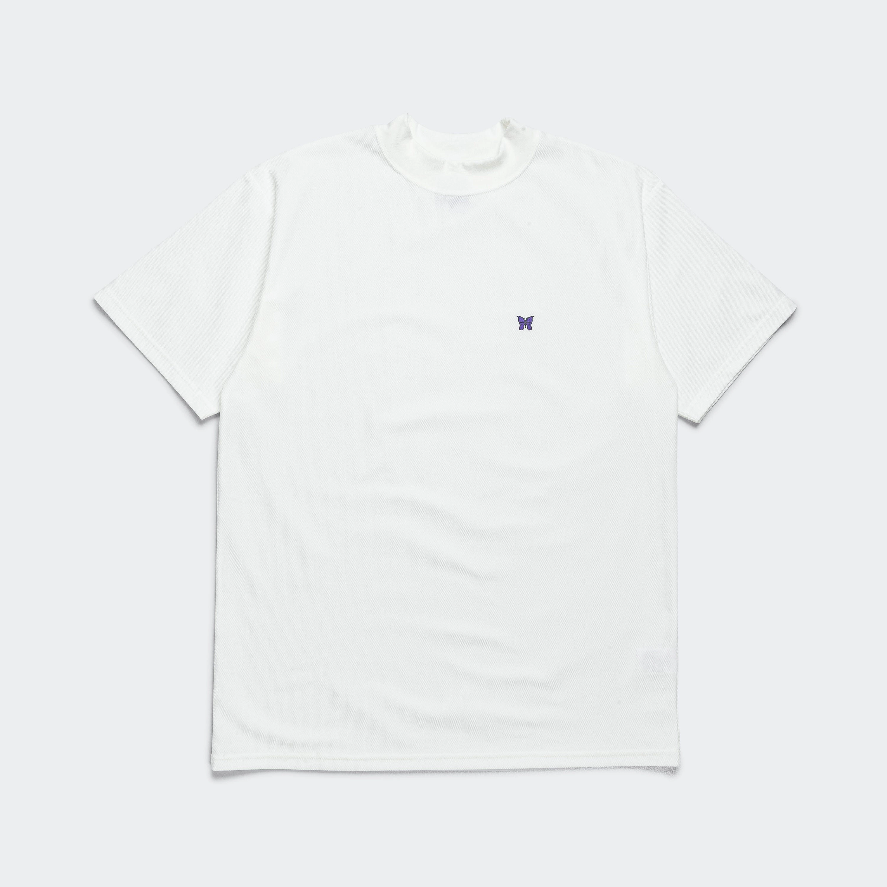 Stylish Fit FadeResistantPrint Mock Neck SS Tee - White Cotton Pique