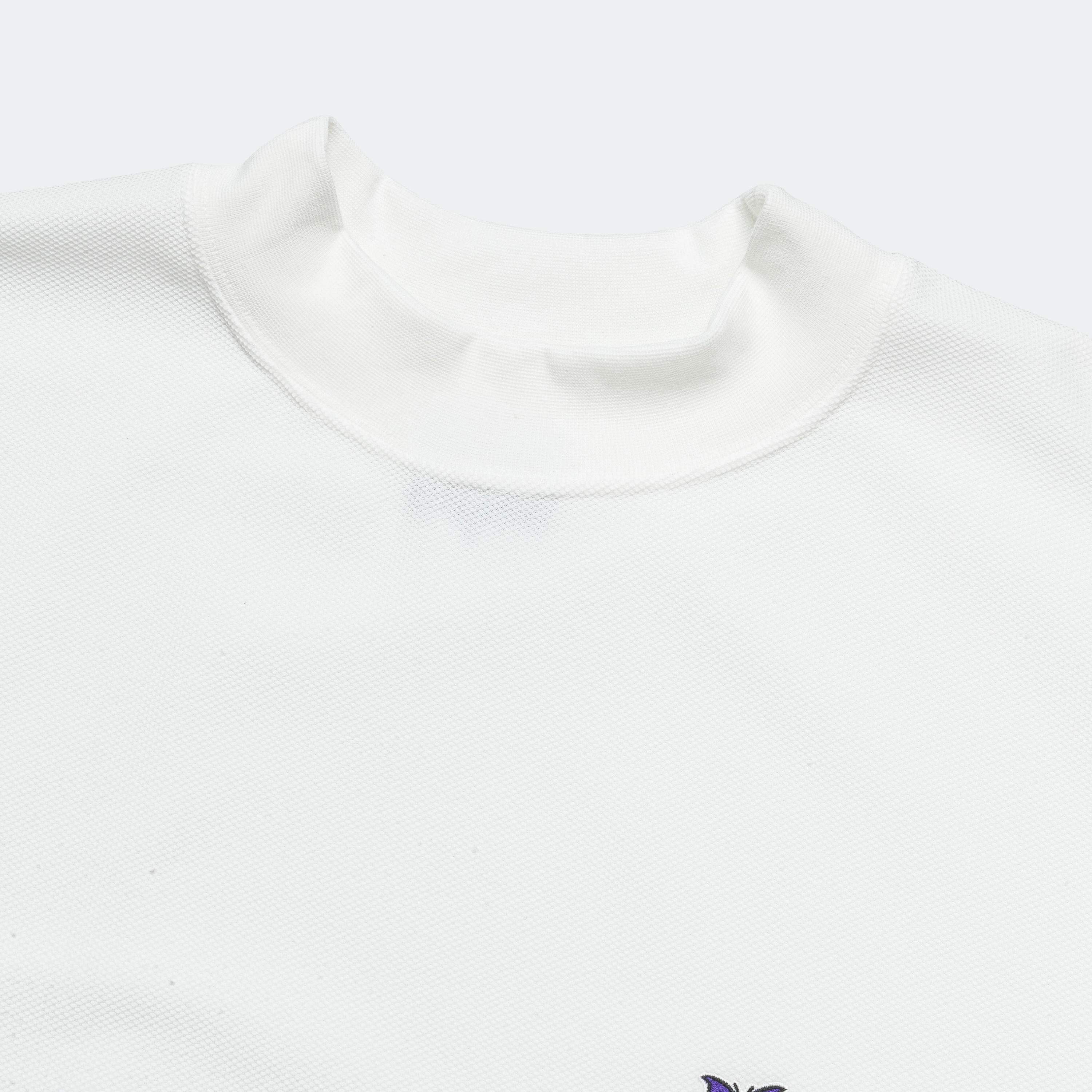 vacation wear Adult sophistication Mock Neck SS Tee - White Cotton Pique