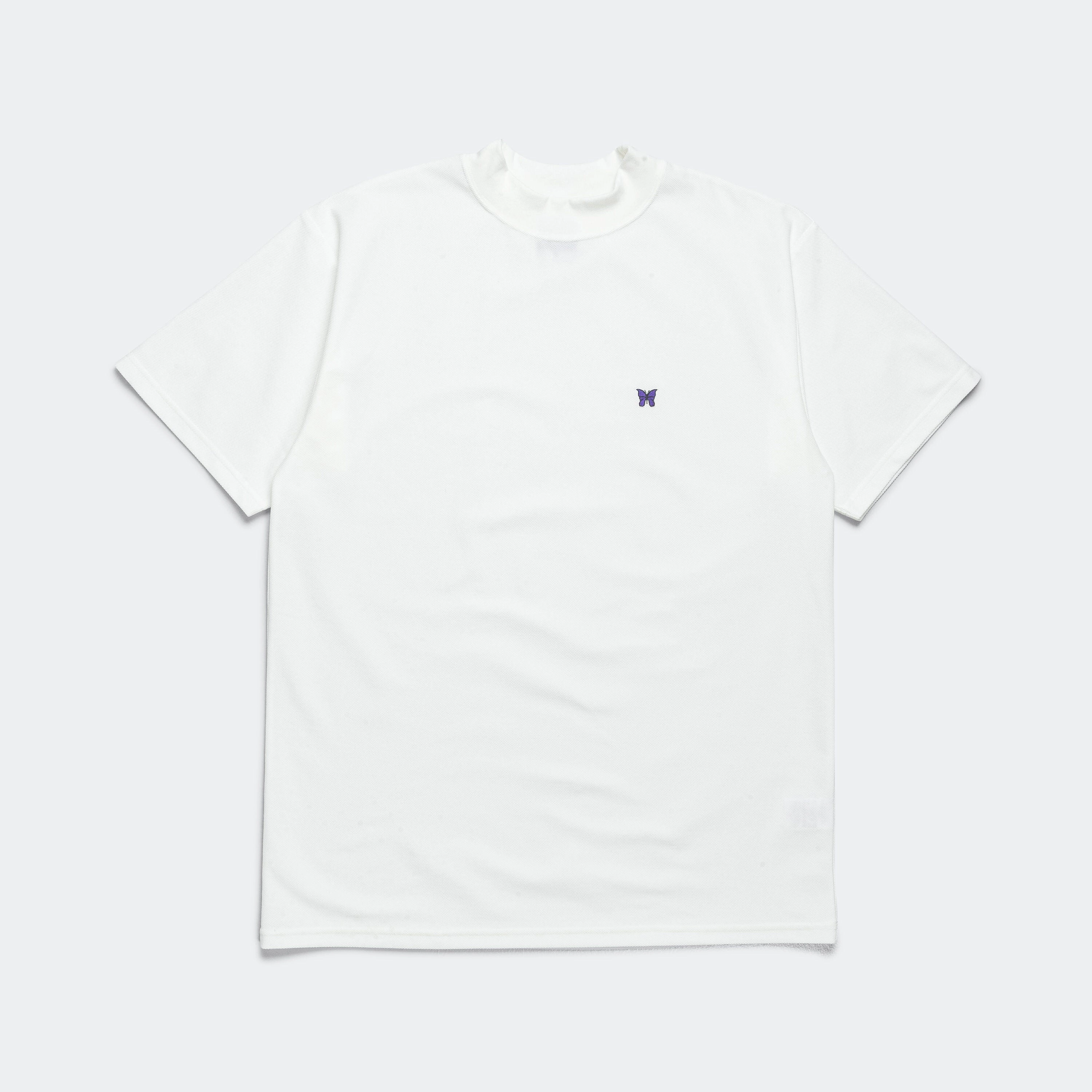 Sporty Top Mock Neck SS Tee - White Cotton Pique