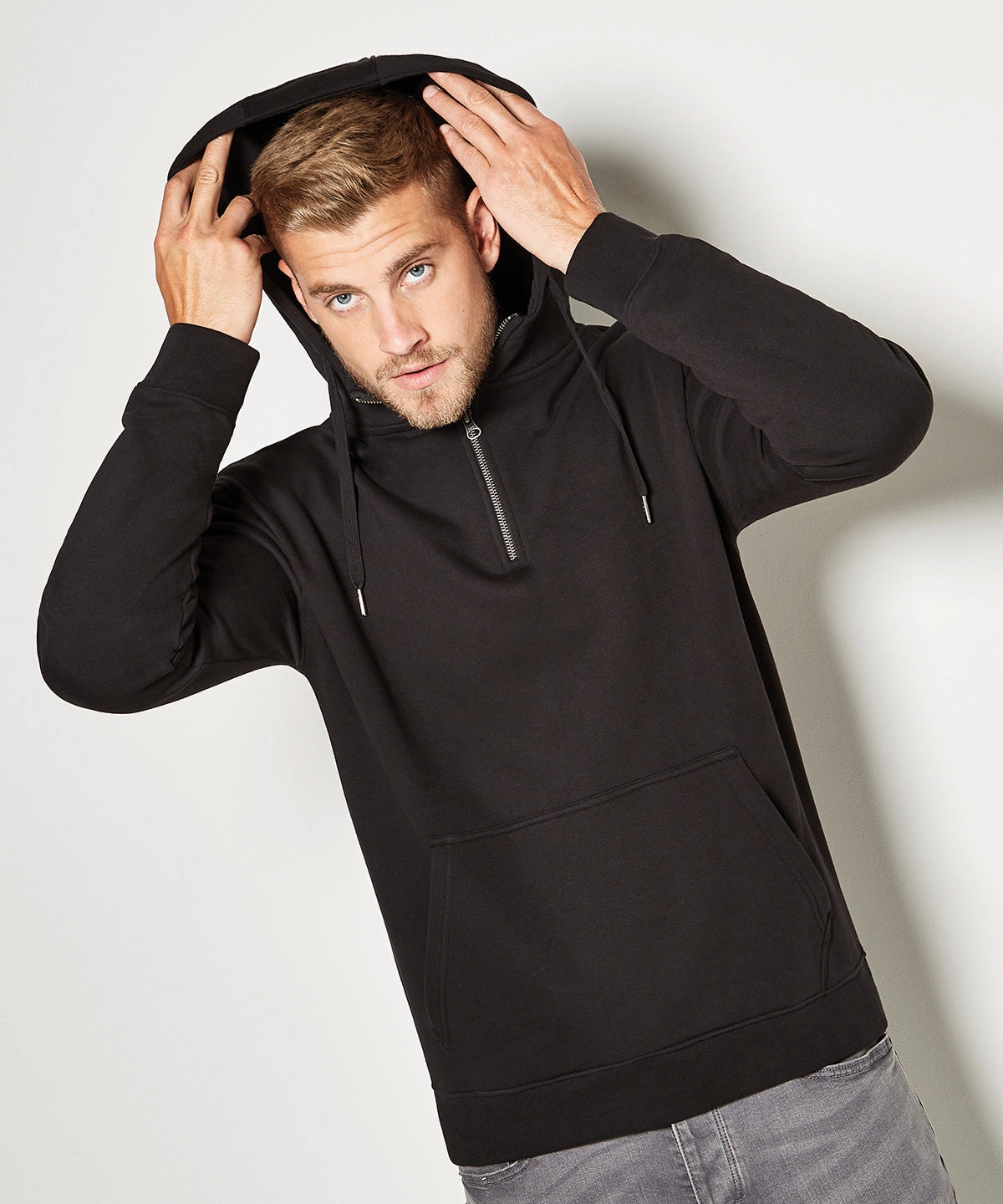Regular Fit Quarter Zip Hoodie | BLACK Textured Weave
