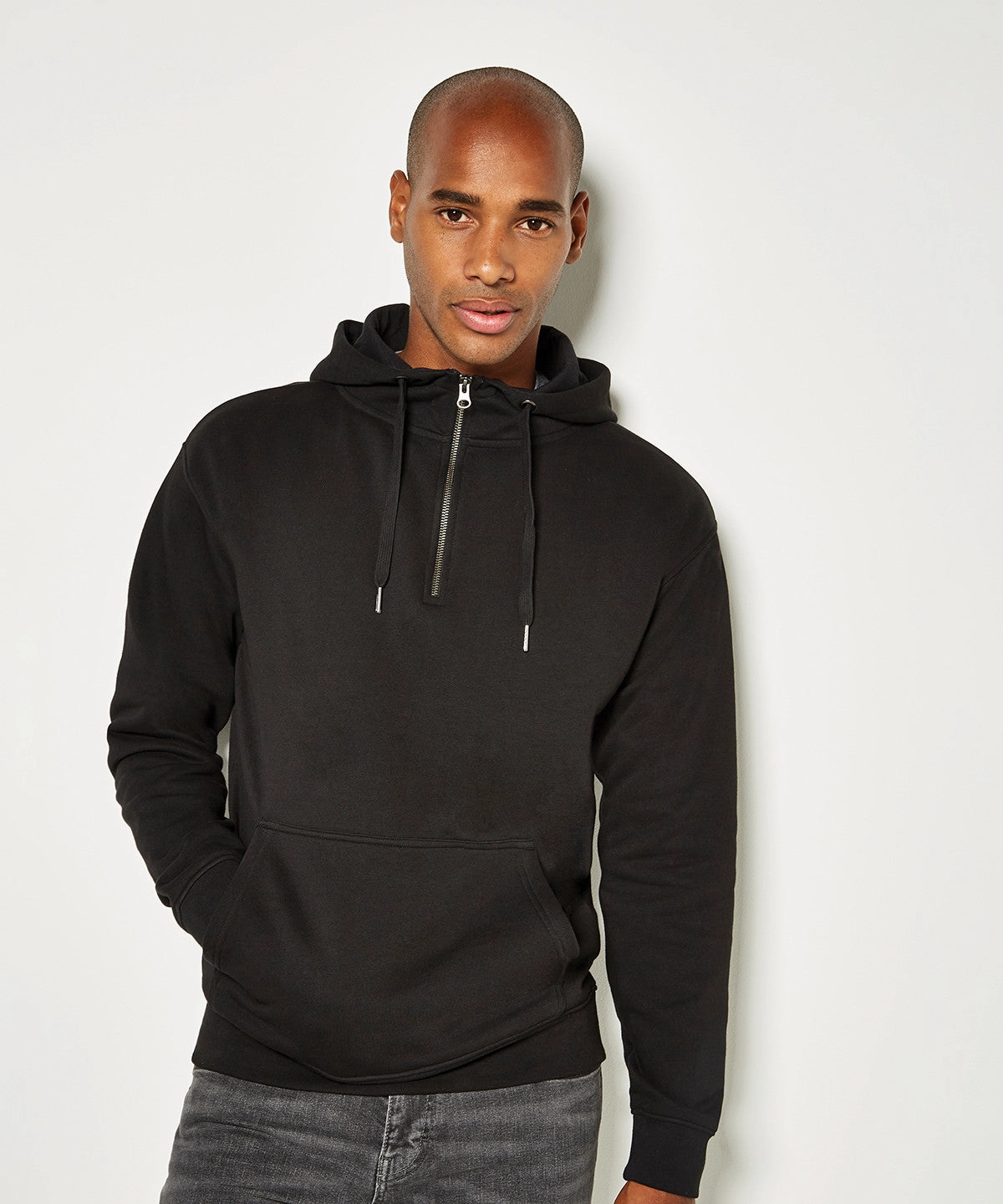 Regular Fit Quarter Zip Hoodie | BLACK Pajama like Retro futuristic