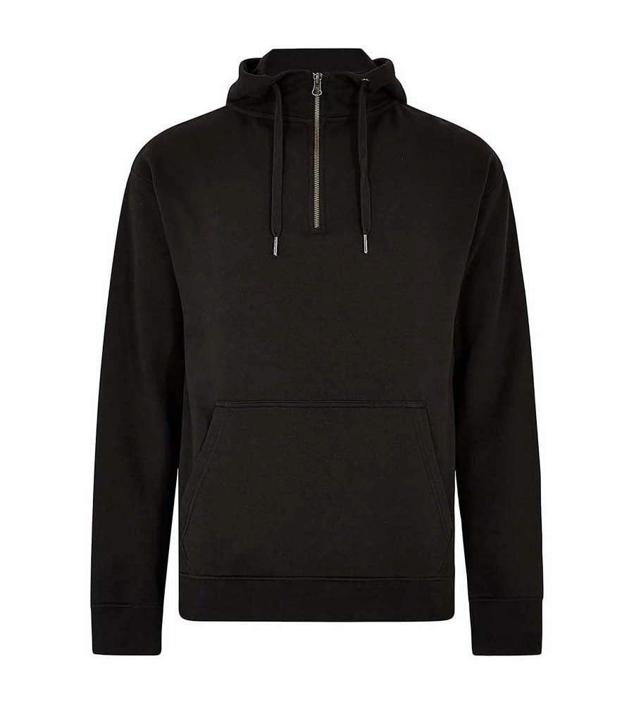Shiny Finish Regular Fit Quarter Zip Hoodie | BLACK