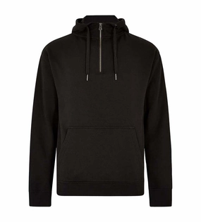 Shiny Finish Regular Fit Quarter Zip Hoodie | BLACK