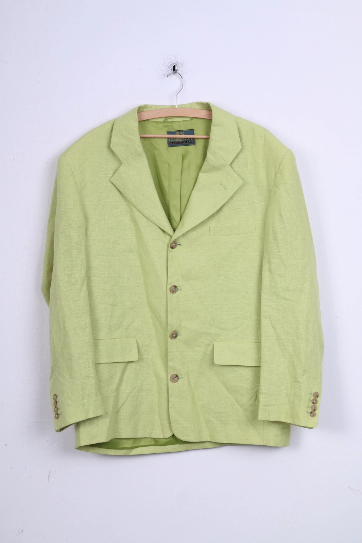 P.S. Company Mens 50 L Jacket Lime Blazer Linen Single Breasted Neutral