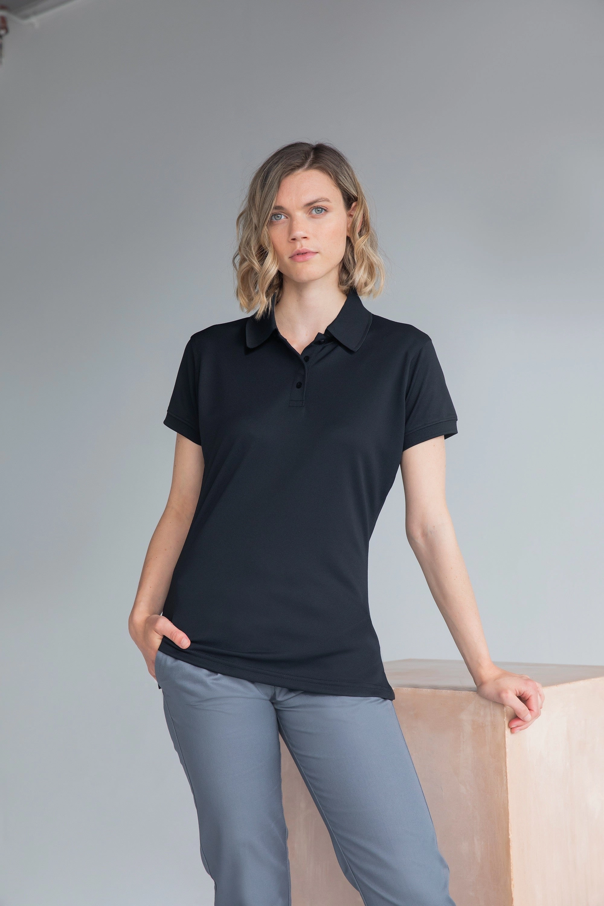 Recycled Polyester Pique Polo Shirt | BLACK Flexible Layering