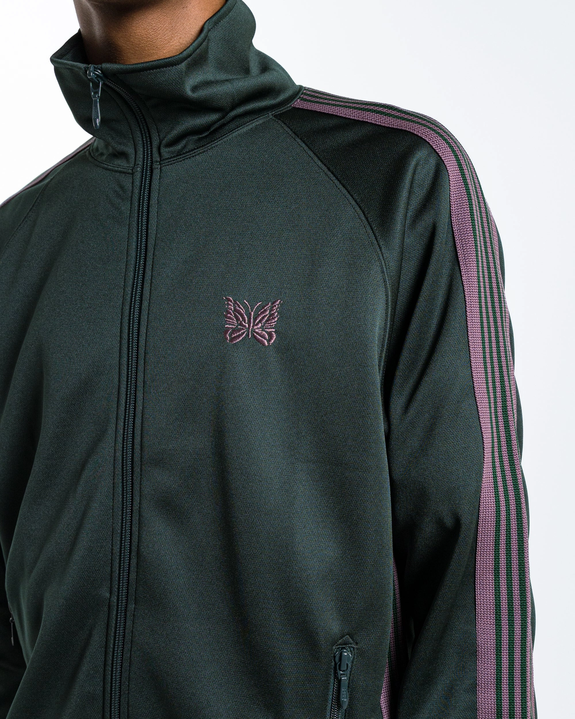 Durable zipper pull Casual Street Style Track Jacket - Green Poly Smooth