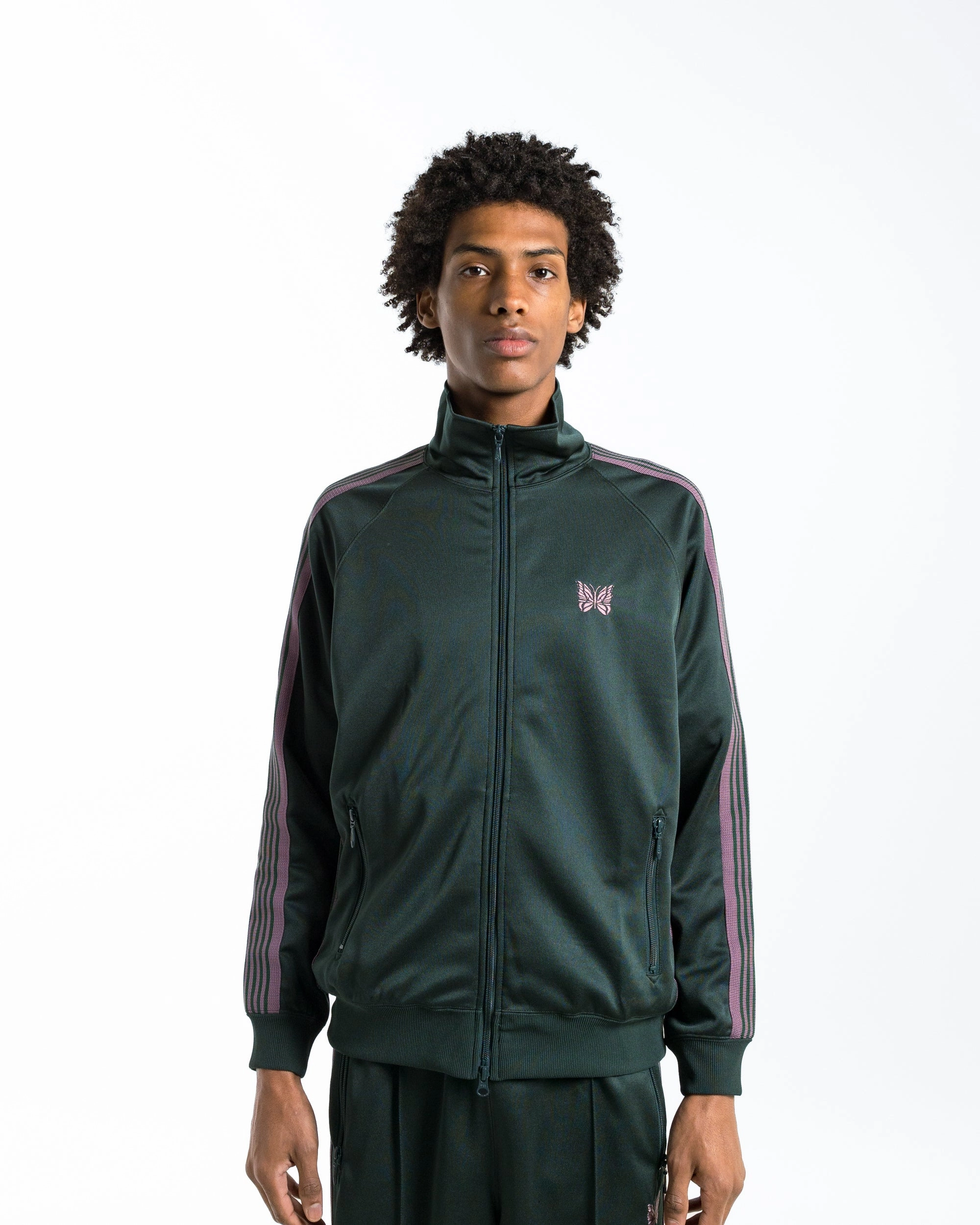 Track Jacket - Green Poly Smooth Travel Comfort Reinforced Elbows