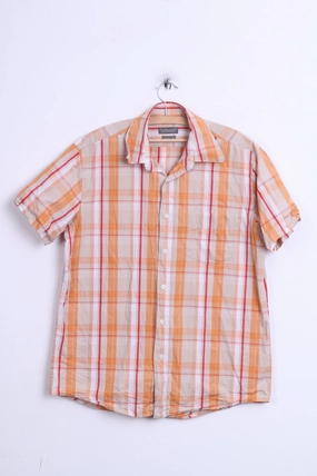 Job Interview Fundamentals Mens L Casual Shirt Check Orange Pure Cotton Top