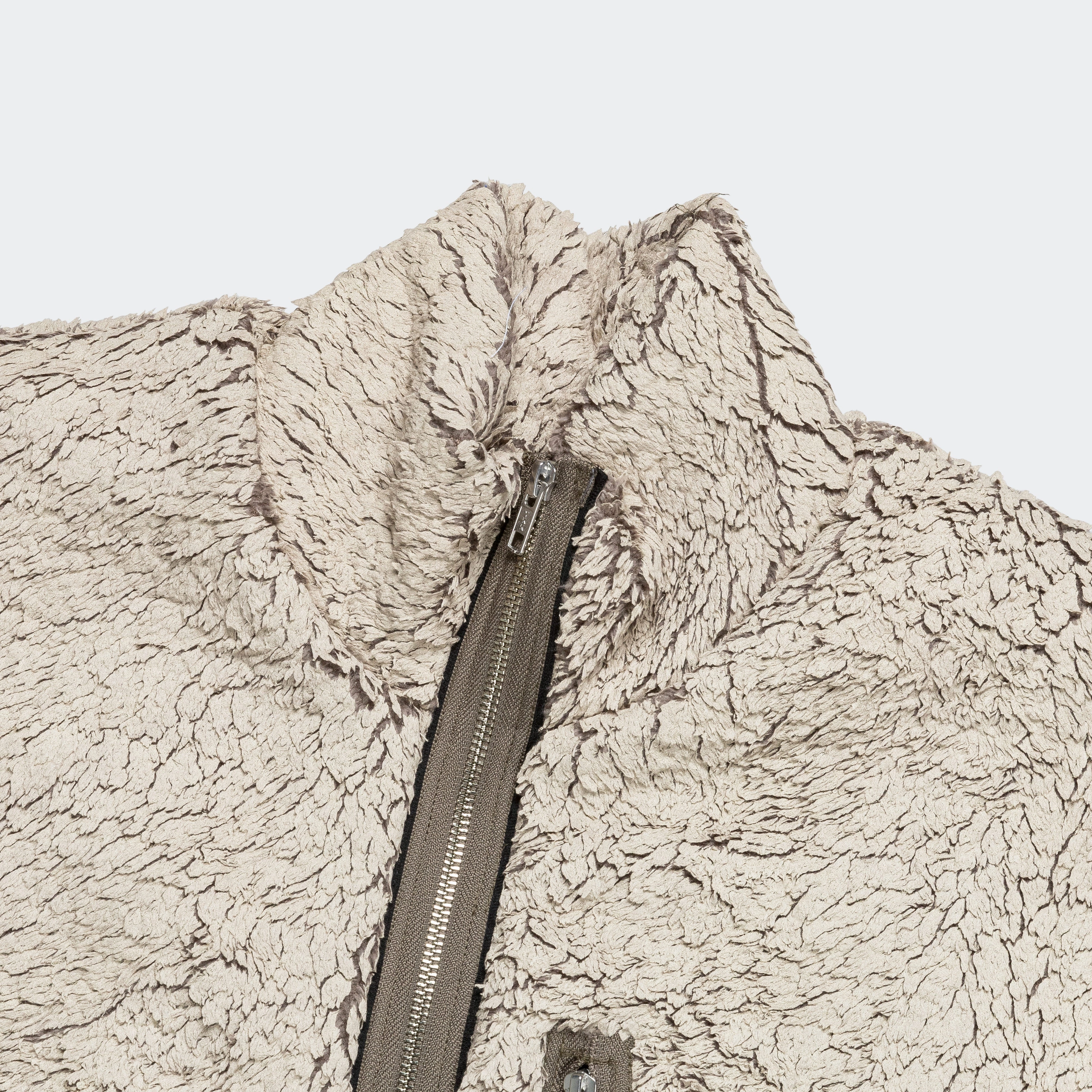 Funnel Track Jacket - Off White Painted Sherpa Thermal Lined Lightweight Fabric