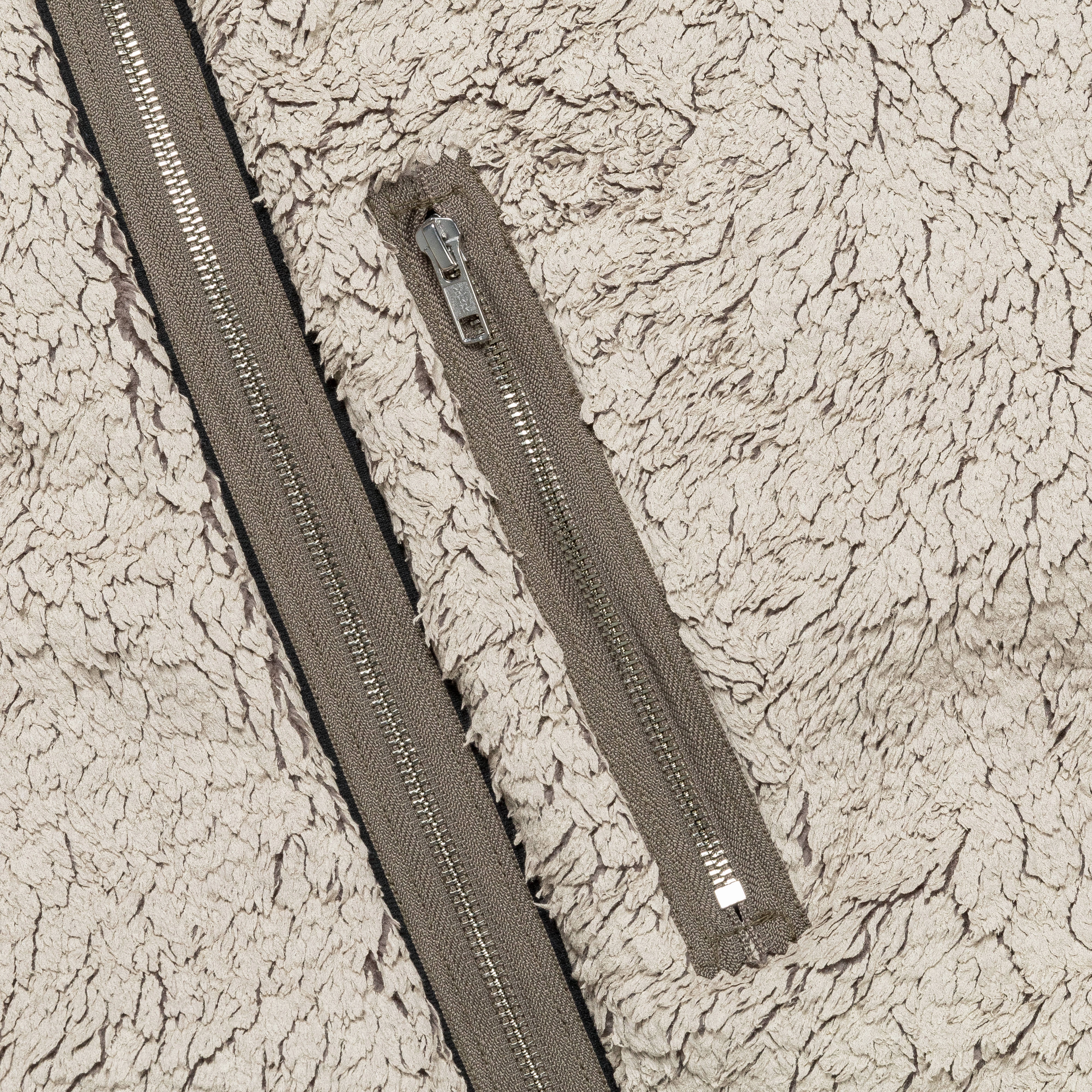 Funnel Track Jacket - Off White Painted Sherpa Smooth Zipper Glides Modern Street