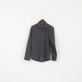 High Street Fashion Lightweight texture G-Star Men L Casual Shirt Gray Cotton Striped Long Sleeve Italy Slim Fit Top