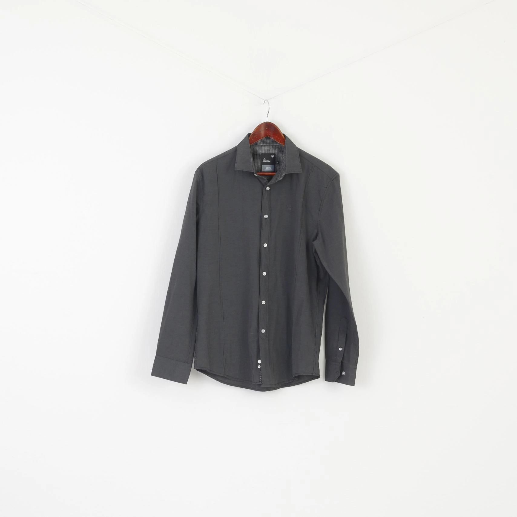 High Street Fashion Lightweight texture G-Star Men L Casual Shirt Gray Cotton Striped Long Sleeve Italy Slim Fit Top