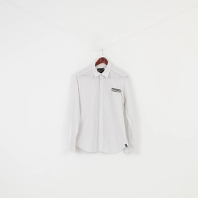 Breathable Material G-Star Men L Casual Shirt Striped White Long Sleeve Cotton Elegant Top