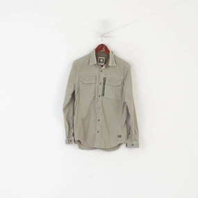 G-Star Raw Men M Casual Shirt Khaki Cotton Military Snap Pockets Cargo Line Top Gym Appropriate Sustainable Weave