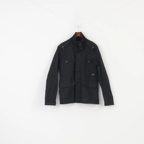 G-Star Raw Men XL Jacket Black Cotton Full Zipper Bottoms Collar Pockets Top Communicate snap closure