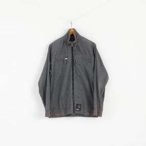 G-STAR Raw Men XXL (L) Jacket Grey Cotton Full Zipper Emroidered Casual Top Detect